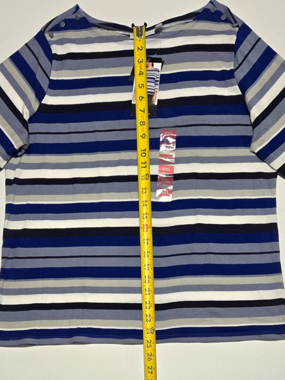 NWT Rafaella Women Cotton Striped Blouse Blue White Gray Size XXL Boat NecK - Picture 7 of 8